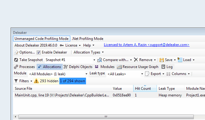 Locate source code of a leak in C++ Builder